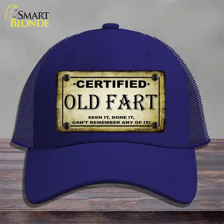 Certified Old Fart Novelty License Plate Hat Mesh / Royal Blue