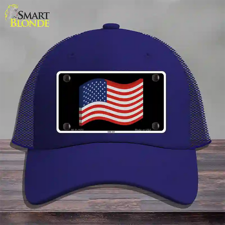 USA 3-D Flag Novelty License Plate Hat Mesh / Royal Blue