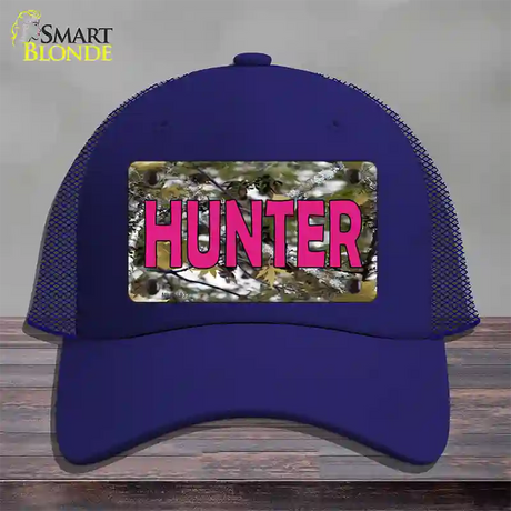 Pink Hunter Novelty License Plate Hat Mesh / Royal Blue