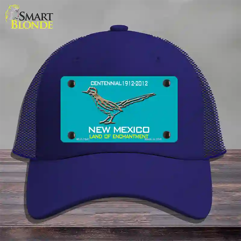 Road Runner Teal New Mexico Novelty License Plate Hat Mesh / Royal Blue