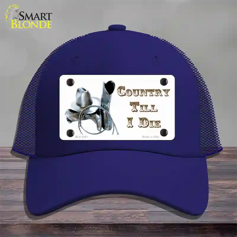 Country Till I Die Novelty License Plate Hat Mesh / Royal Blue