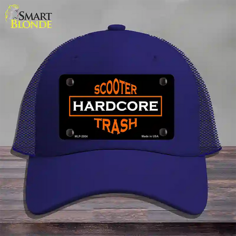 Hardcore Scooter Trash Black Novelty License Plate Hat Mesh / Royal Blue