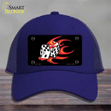 Red Hot Flaming Dice Novelty License Plate Hat Mesh / Royal Blue