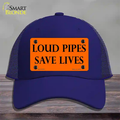 Loud Pipes Save Lives Novelty License Plate Hat Mesh / Royal Blue