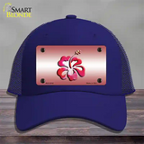 Hibiscus Flower Novelty License Plate Hat Mesh / Royal Blue