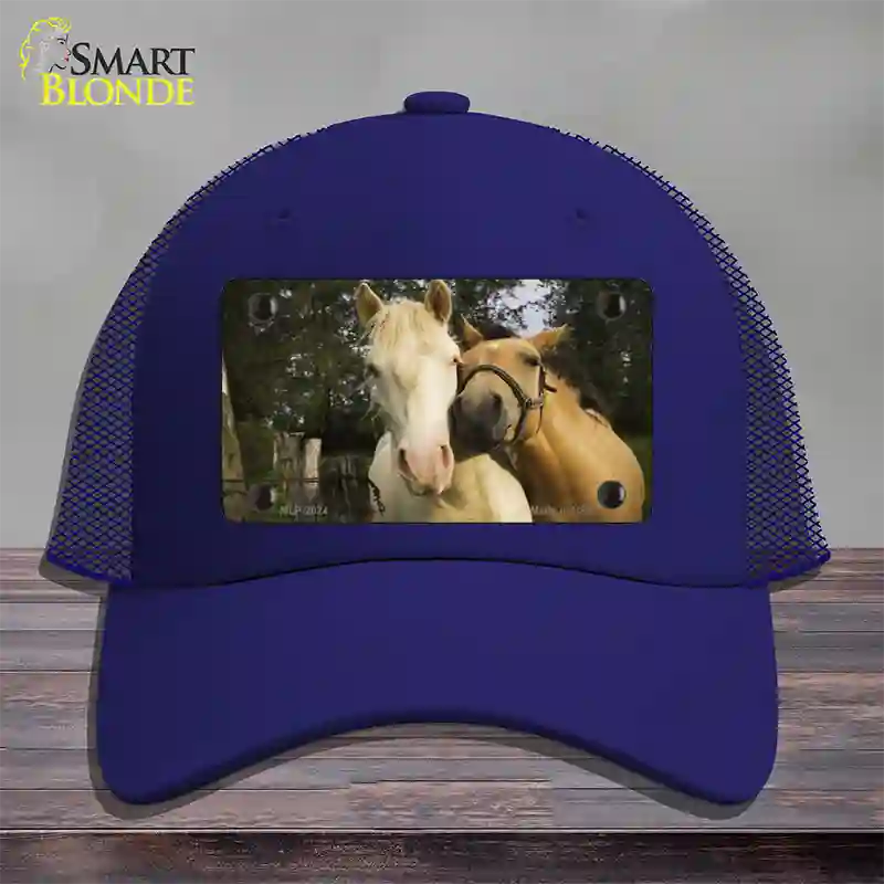 Horses Sweet On Each Other Novelty License Plate Hat Mesh / Royal Blue