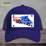 Trucking In The USA Novelty License Plate Hat Mesh / Royal Blue