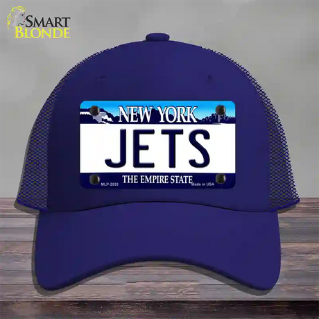 Jets New York State Novelty License Plate Hat Mesh / Royal Blue