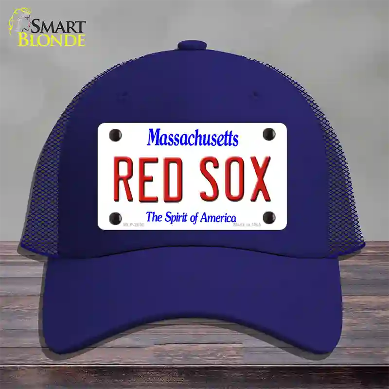 Red Sox Massachusetts State Novelty License Plate Hat Mesh / Royal Blue