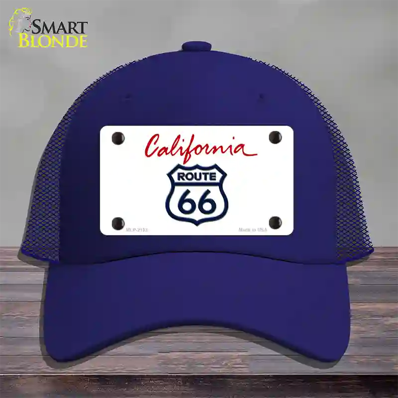 Route 66 Shield California Novelty License Plate Hat Mesh / Royal Blue