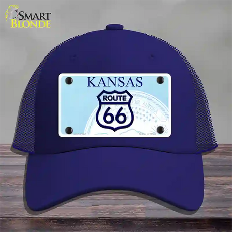 Route 66 Shield Kansas Novelty License Plate Hat Mesh / Royal Blue