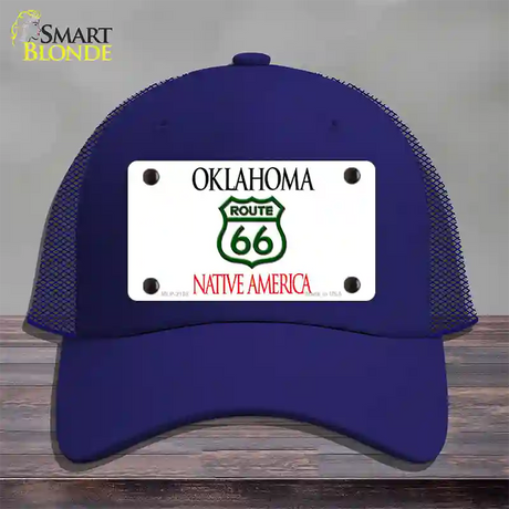 Route 66 Shield Oklahoma Novelty License Plate Hat Mesh / Royal Blue