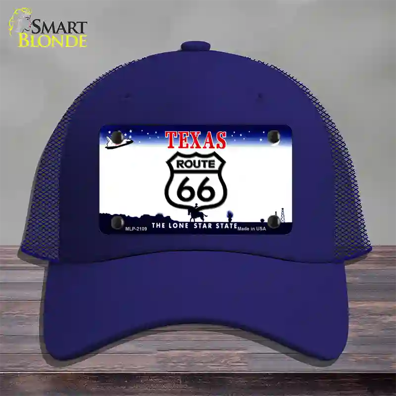 Route 66 Shield Texas Novelty License Plate Hat Mesh / Royal Blue