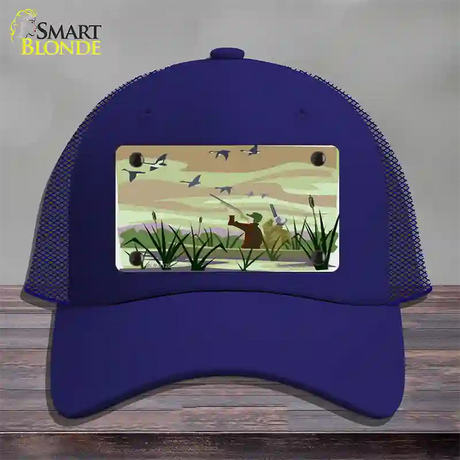 Duck Hunting Camouflage Novelty License Plate Hat Mesh / Royal Blue