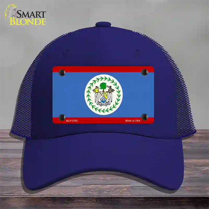 Belize Flag Novelty License Plate Hat Mesh / Royal Blue