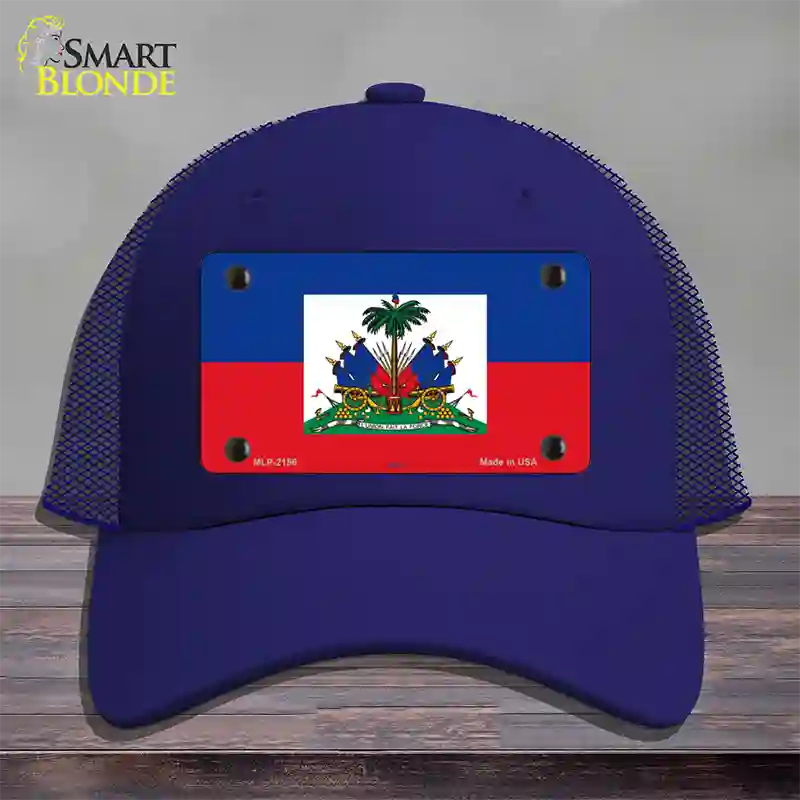 Haiti Flag Novelty License Plate Hat Mesh / Royal Blue