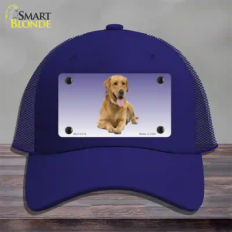 Yellow Labrador Retriever Dog Novelty License Plate Hat Mesh / Royal Blue