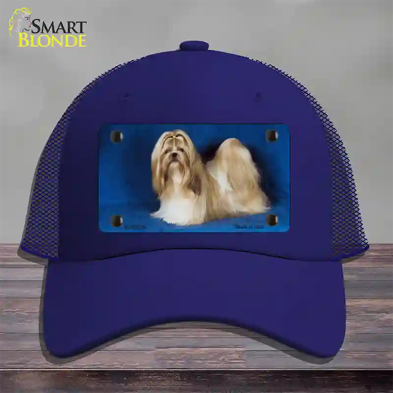 Shih Tzu Dog Novelty License Plate Hat Mesh / Royal Blue