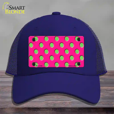 Lime Green Polka Dots Hot Pink Novelty License Plate Hat Mesh / Royal Blue