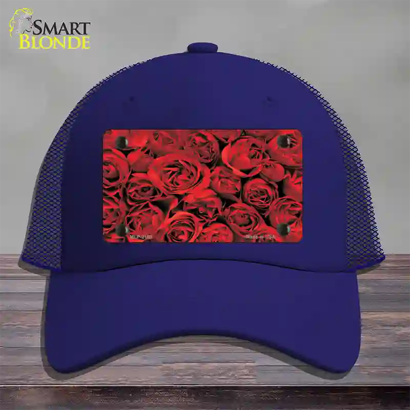 Red Roses Novelty License Plate Hat Mesh / Royal Blue