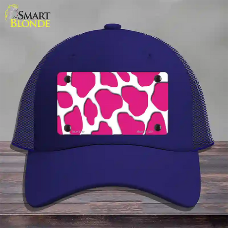 Pink White Giraffe Novelty License Plate Hat Mesh / Royal Blue