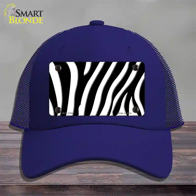 Black White Zebra Novelty License Plate Hat Mesh / Royal Blue