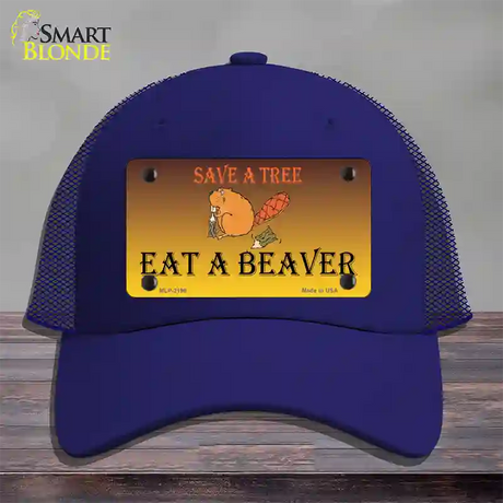 Save A Tree Eat a Beaver Novelty License Plate Hat Mesh / Royal Blue