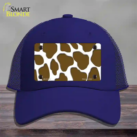 Brown White Giraffe Novelty License Plate Hat Mesh / Royal Blue