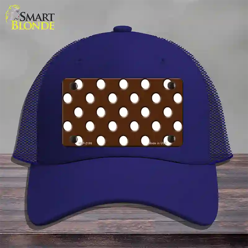 White Brown Polka DotsNovelty License Plate Hat Mesh / Royal Blue