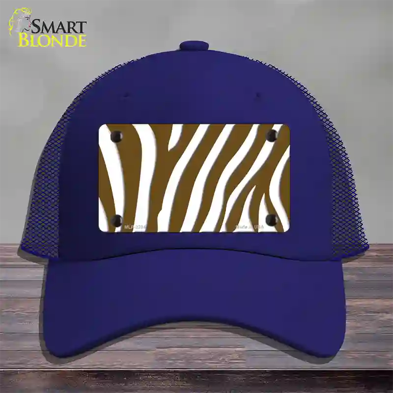 Brown White Zebra Novelty License Plate Hat Mesh / Royal Blue