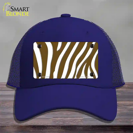 Brown White Zebra Novelty License Plate Hat Mesh / Royal Blue