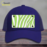 Lime Green White Zebra Novelty License Plate Hat Mesh / Royal Blue