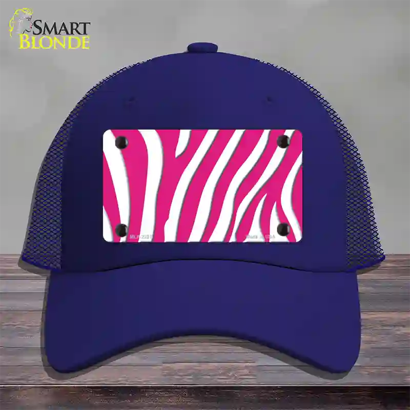 Hot Pink White Zebra Novelty License Plate Hat Mesh / Royal Blue