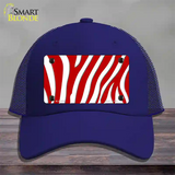 Red White Zebra Novelty License Plate Hat Mesh / Royal Blue