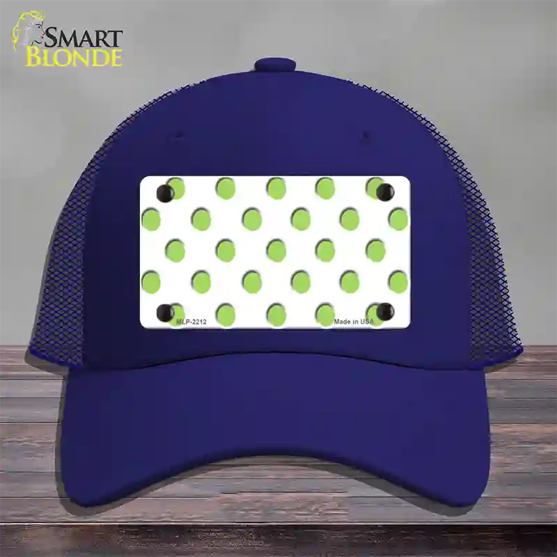 Lime Green Polka Dots White Novelty License Plate Hat Mesh / Royal Blue