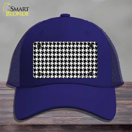 White Black Houndstooth Novelty License Plate Hat Mesh / Royal Blue