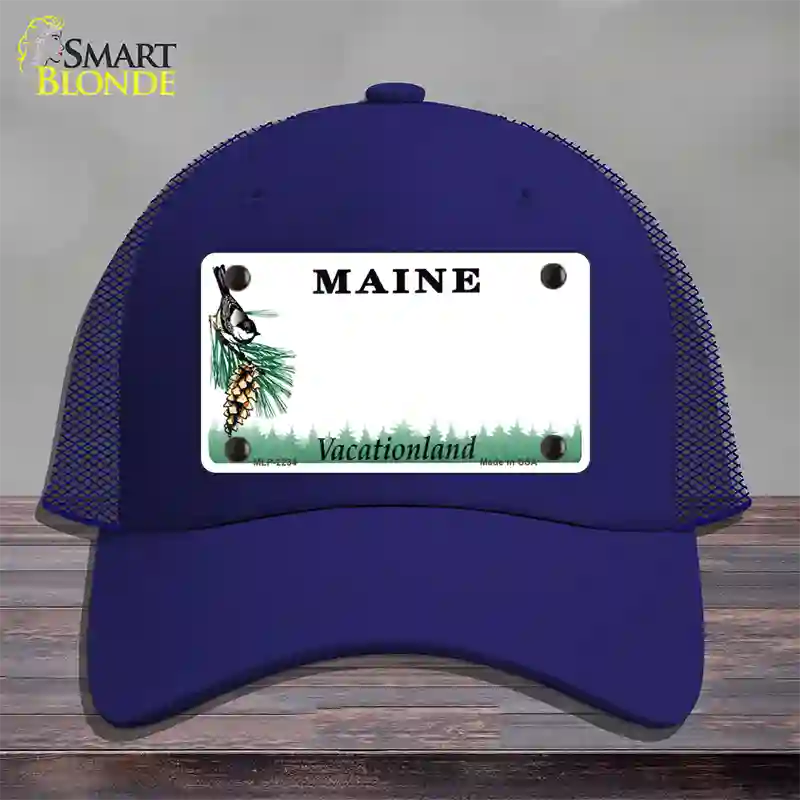 Maine State Blank Novelty License Plate Hat Mesh / Royal Blue