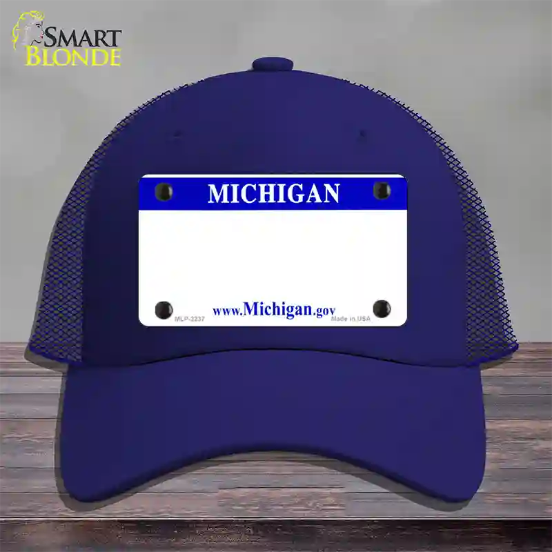 Michigan State Blank Novelty License Plate Hat Mesh / Royal Blue