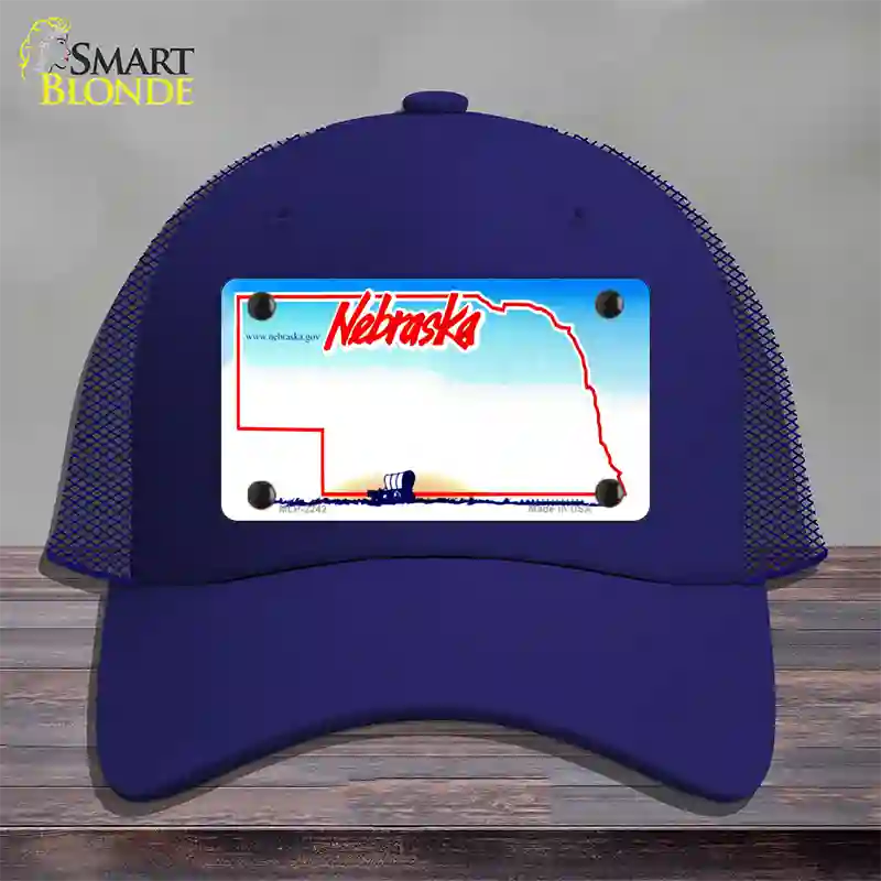 Nebraska State Blank Novelty License Plate Hat Mesh / Royal Blue