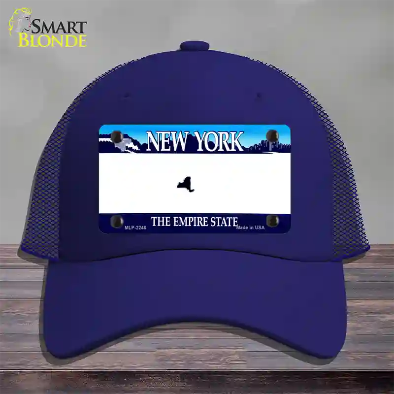 New York State State Blank Novelty License Plate Hat Mesh / Royal Blue