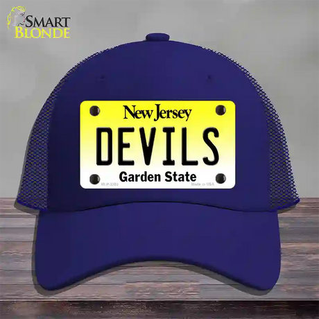 Devils New Jersey State Novelty License Plate Hat Mesh / Royal Blue