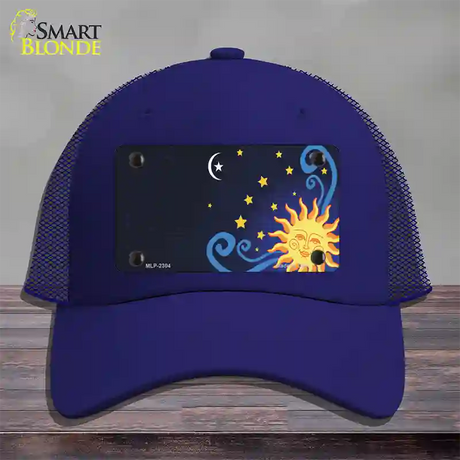 Celestial Sun Offset Novelty License Plate Hat Mesh / Royal Blue