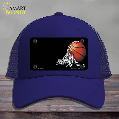 Basketball With Net Offset Novelty License Plate Hat Mesh / Royal Blue