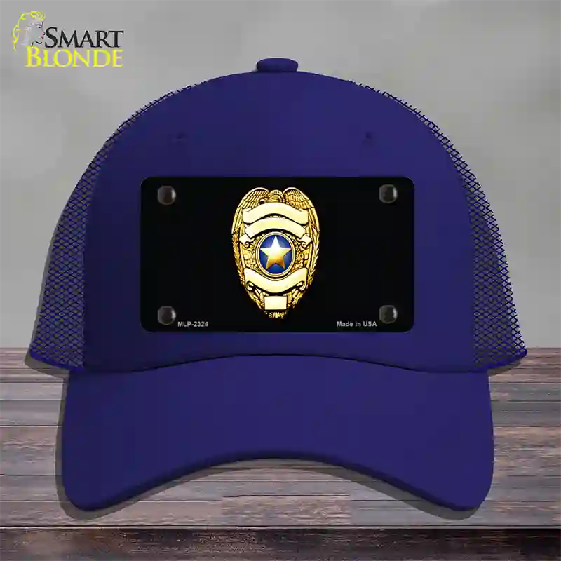 Police Badge Novelty License Plate Hat Mesh / Royal Blue