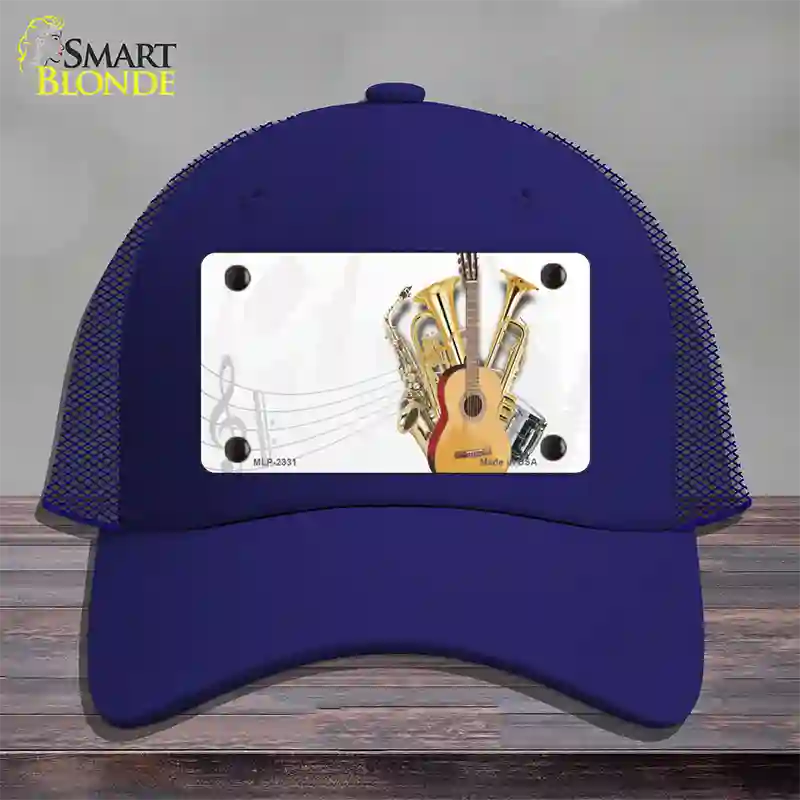Musical Instruments Offset Novelty License Plate Hat Mesh / Royal Blue