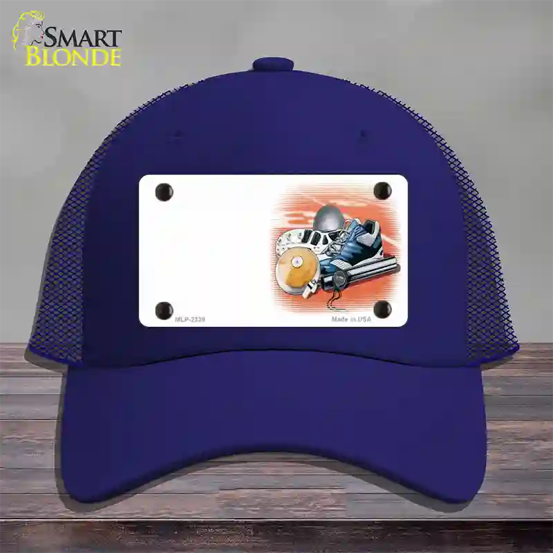 Track And Field Offset Novelty License Plate Hat Mesh / Royal Blue