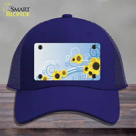 Sunflowers Novelty License Plate Hat Mesh / Royal Blue