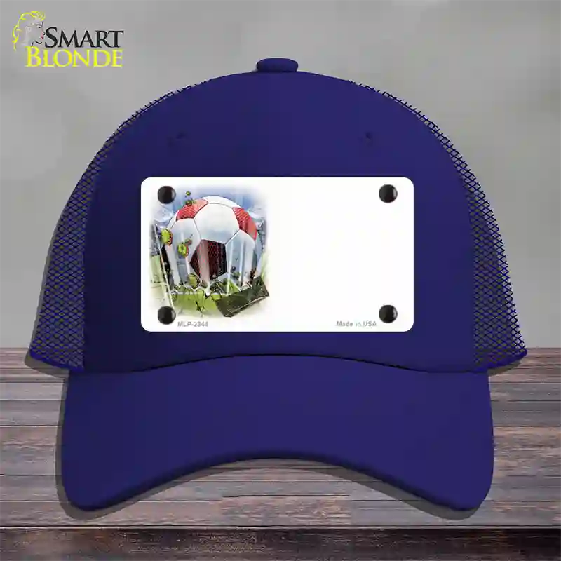 Soccer Ball Offset Novelty License Plate Hat Mesh / Royal Blue