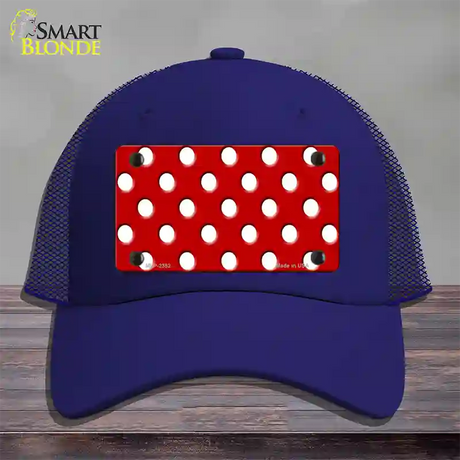 White Polka Dots Red Novelty License Plate Hat Mesh / Royal Blue