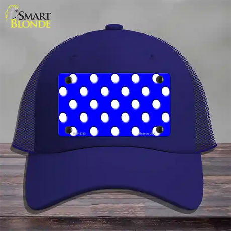 White Polka Dots Royal Blue Novelty License Plate Hat Mesh / Royal Blue